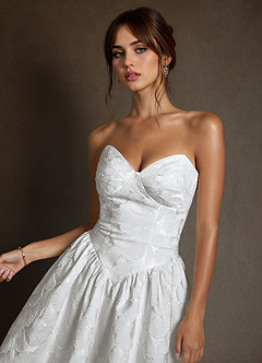 Azazie Devam Wedding Dresses Diamond White A-Line Strapless Floral Jacquard Dress image6