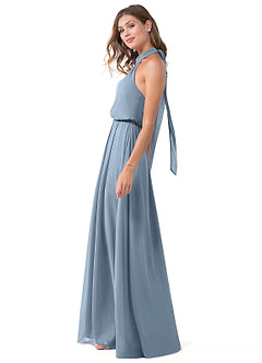 Azazie Landry Abiti da Damigella Abito A-Line in Maglia Plissettato Blu Polveroso image3