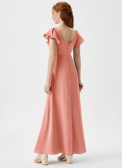 Azazie Omari Junior Coral A-Line Pleated Stretch Satin Dress image2
