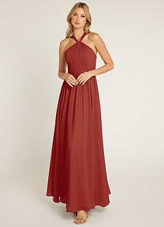 Azazie Jacey Final Sale Terracotta A-Line Pleated Chiffon Dress image1