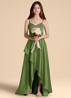 Azazie Prisha Junior Juniper A-Line Pleated Stretch Satin Dress image6