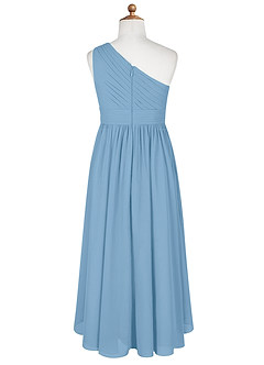 Azazie Mathilda Junior Steel Blue A-Line Pleated Chiffon Dress image7