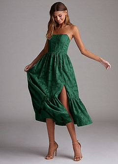 Azazie Delphina Bridesmaid Dresses Dark Green A-Line Strapless Floral Burnout Convertible Dress image3
