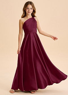 Azazie Charlize Junior Abito A-Line in Raso Elasticizzato Plissettato Gelso image5