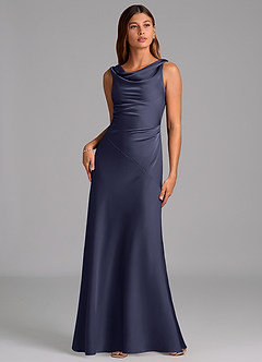 Azazie Nerine Bridesmaid Dresses Stormy A-Line Pleated Stretch Satin Dress image3