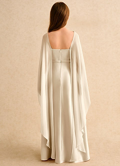 Azazie Fishie Girls Formal Sukienki dla dziewczynek sypiących kwiaty Linia A Matowy satynowy Długość podłogi Sukienka image2