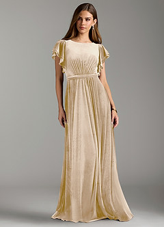 Azazie Daphne Modest Bridesmaid Dresses A-Line Velvet Floor-Length Dress with Belt image3