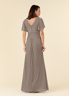 Azazie Emmeline Mère de la mariée Robes Robe Trapèze en Maille Col V plissé Taupe image7