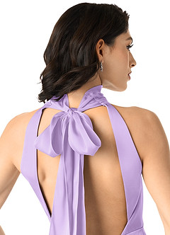 Azazie x Delaney Bridesmaid Dresses Lilac Sheath High Neck Stretch Satin Dress image5