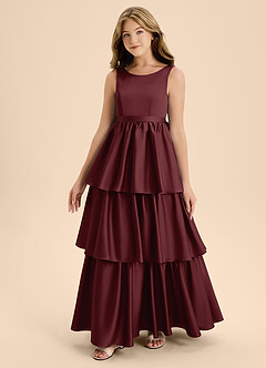 Azazie Meadowyn Junior Cabernet A-Line Bow Stretch Satin Dress image4