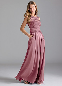 Azazie Elly Bridesmaid Dresses Vintage Mauve A-Line Lace Stretch Satin Dress image1