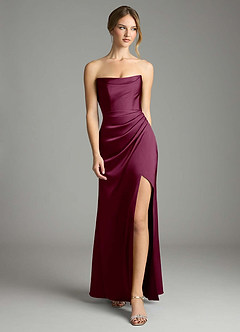 Azazie Leonis Bridesmaid Dresses Mulberry Mermaid Pleated Stretch Satin Convertible Dress image5