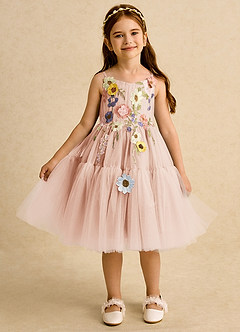 Azazie Osea vestidos de niña de las flores Vestido de Rosa Inglesa de Tul de Princesa con Plisado image6