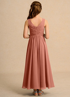 Azazie Ducky Junior Formal vestidos de niña de las flores Vestido de Mai Tai de Gasa de Corte En A con Plisado image2