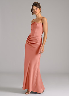 Azazie Debby Robes de demoiselle d'honneur Robe Sirène Convertible en Satin extensible Sans bretelle Corail image6