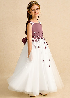 Azazie Eleni Flower Girl Dresses Ivory Desert Rose Ball-Gown Bow Tulle Dress image5