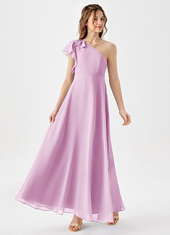 Azazie Arabella Junior Candy Pink A-Line Ruched Chiffon Dress image4