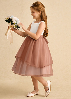 Azazie Rene Flower Girl Dresses Ivory Bronzer A-Line Bow Tulle Dress image5