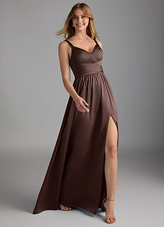 Azazie Chanel Final Sale Amethyst A-Line Pleated Stretch Satin Dress image6