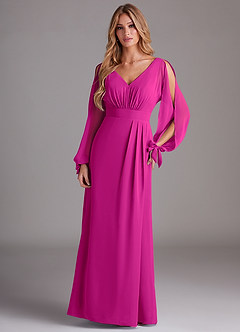 Azazie Matilda Robes de demoiselle d'honneur Robe Trapèze en Mousseline de soie Manche longue Fuchsia image3