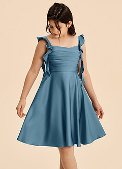 Azazie Kira Junior Bermuda A-Line Ruched Stretch Satin Dress image4