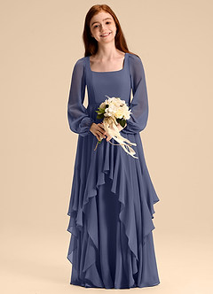 Azazie Clara Junior Abito A-Line in Chiffon Blusa Stormy image6