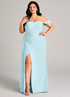 Azazie Amyra Bridesmaid Dresses Cloud Blue Sheath Off the Shoulder Chiffon Convertible Dress image9