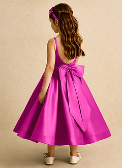 Azazie Babs Blumenmädchenkleider Ballkleid Plissee Matte Satin Kleid Fuchsia image1