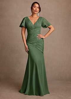 Azazie Jolene Mother of the Bride Dresses Eucalyptus Mermaid Pleated Floral Burnout Dress image1