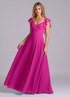 Azazie Leilani Bridesmaid Dresses Fuchsia A-Line Pleated Chiffon Dress image1