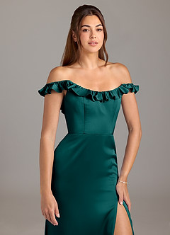 Azazie Callie Bridesmaid Dresses Peacock A-Line Ruched Stretch Satin Convertible Dress image8