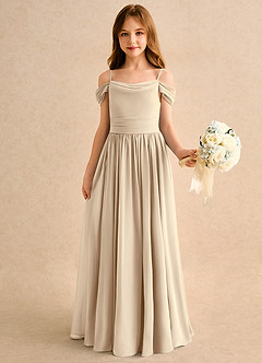Azazie Shia Girls Formal Robe Demoiselle D'honneur Fillette Robe Trapèze en Mousseline de soie Épaule décolletée Champagne image4
