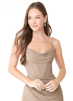 Azazie Mai Bridesmaid Dresses Taupe Sheath Pleated Chiffon Dress image5