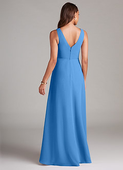 Azazie Nelly Robes de demoiselle d'honneur Robe Trapèze en Mousseline de soie Plissée Geai Bleu image5