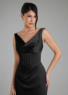 Azazie Spencer Bridesmaid Dresses Black Mermaid Pleated Stretch Satin Dress image7