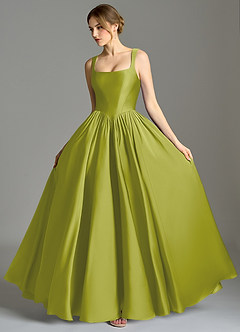 Azazie Verina Bridesmaid Dresses Lemongrass A-Line Pleated Stretch Satin Dress image4
