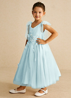 Azazie Minia Flower Girl Dresses Sea Glass A-Line Bow Matte Satin Dress image5