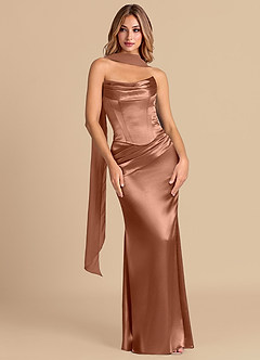 Azazie Sorrel Bridesmaid Dresses Bronzer Mermaid Corset Metallic Satin Convertible Dress image3