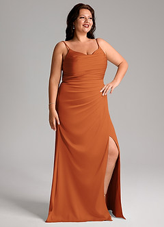Azazie Deandra Bridesmaid Dresses Cinnamon Mermaid Pleated Stretch Satin Dress image10