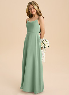 Azazie Shale Junior Matcha A-Line Bow Chiffon Dress image6