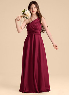 Azazie Charlize Junior Burgundy A-Line Pleated Stretch Satin Dress image6