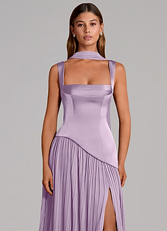 Azazie Stephanie Vestidos de damas de honor Vestido de Lila Esmerilada de Satén Elástico de Corte en A con Plisado image6