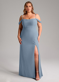 Azazie Saige Vestidos de damas de honor Vestido de Azul Polvoriento de Gasa de Corte en A Convertible con Vestidos sin tirantes image14