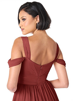Azazie Lianne Bridesmaid Dresses Terracotta A-Line Off the Shoulder Chiffon Dress image6