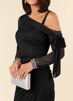 Azazie Marna Mother of the Bride Dresses Black Sheath One Shoulder Mesh Dress image4