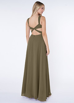 Azazie Nahrin Vestidos de damas de honor Vestido de Verde Sauce de Gasa de Corte en A con Cuello en V Plisado image4