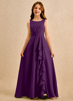 Azazie Chibi Girls Formal Robe Demoiselle D'honneur Fillette Robe Trapèze en Mousseline de soie Plissée Grain De Raisin image3
