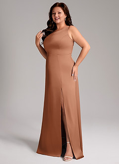 Azazie Phaedra Bridesmaid Dresses Bronzer A-Line One Shoulder Stretch Satin Dress image5