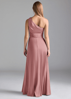 Azazie Dallas Bridesmaid Dresses Dusty Rose A-Line One Shoulder Stretch Satin Dress image2