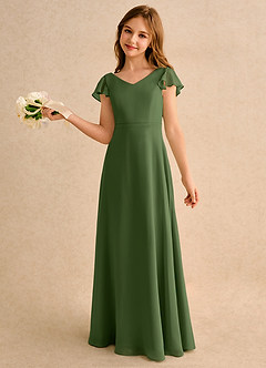 Azazie Nari Junior Formal Flower Girl Klänningar Klä A-Line i Chiffong med ärmar image1